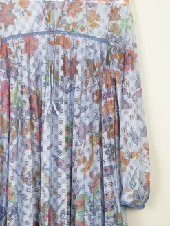 1970s Vintage Dress Printed Blue Lace Jintys S