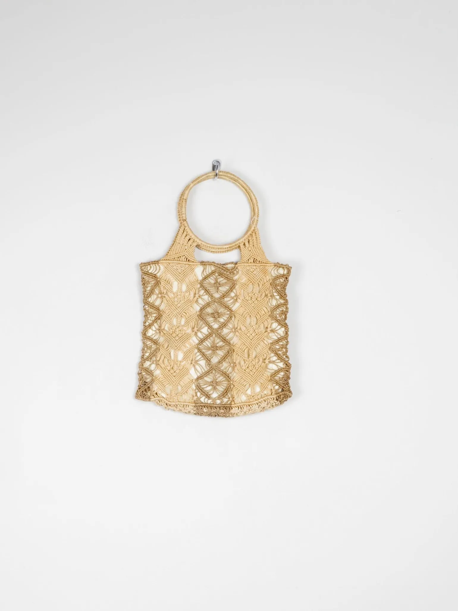 1970s Vintage Natural Straw Crochet Handbag