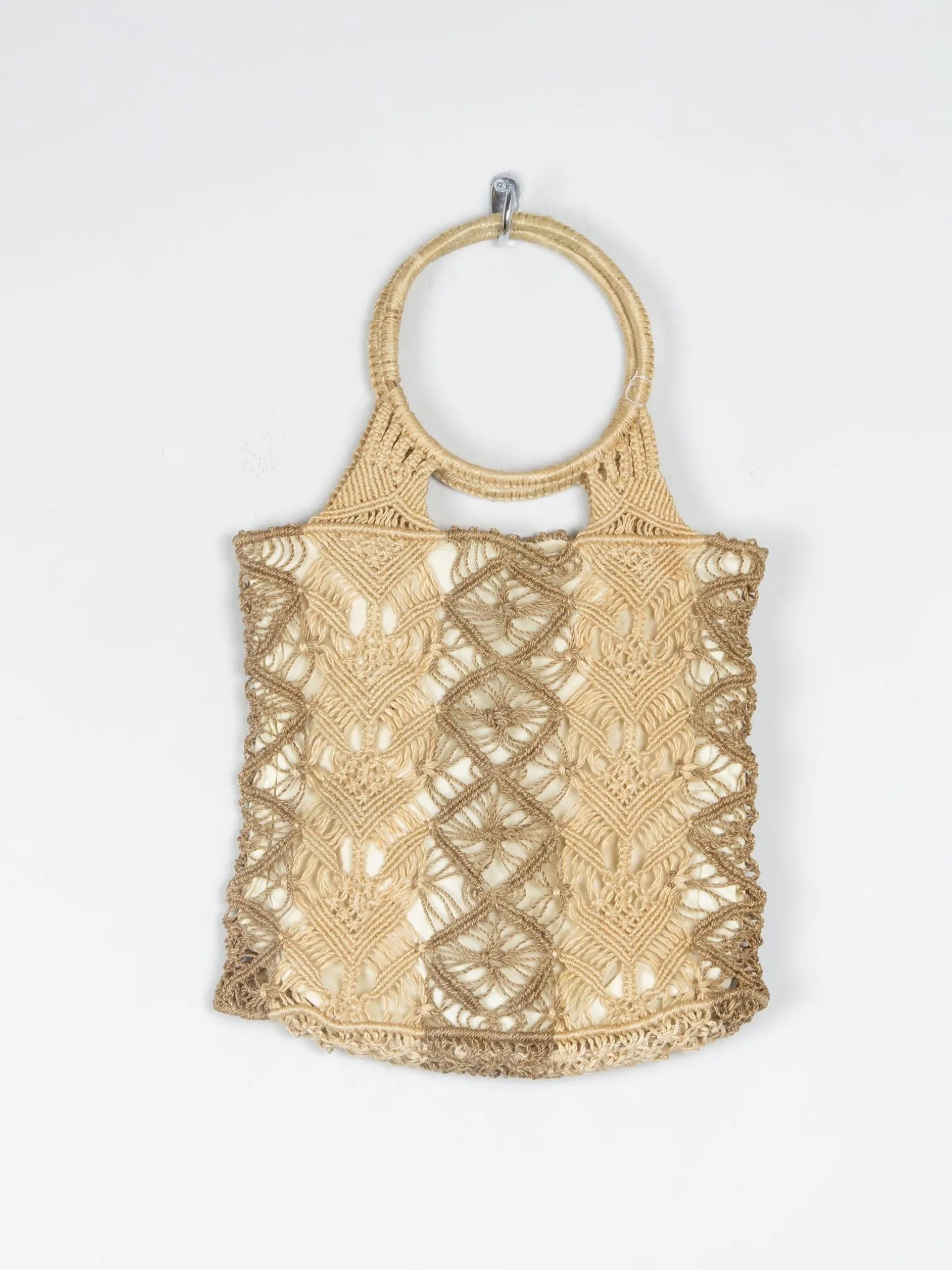 1970s Vintage Natural Straw Crochet Handbag