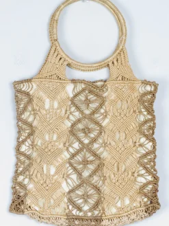 1970s Vintage Natural Straw Crochet Handbag