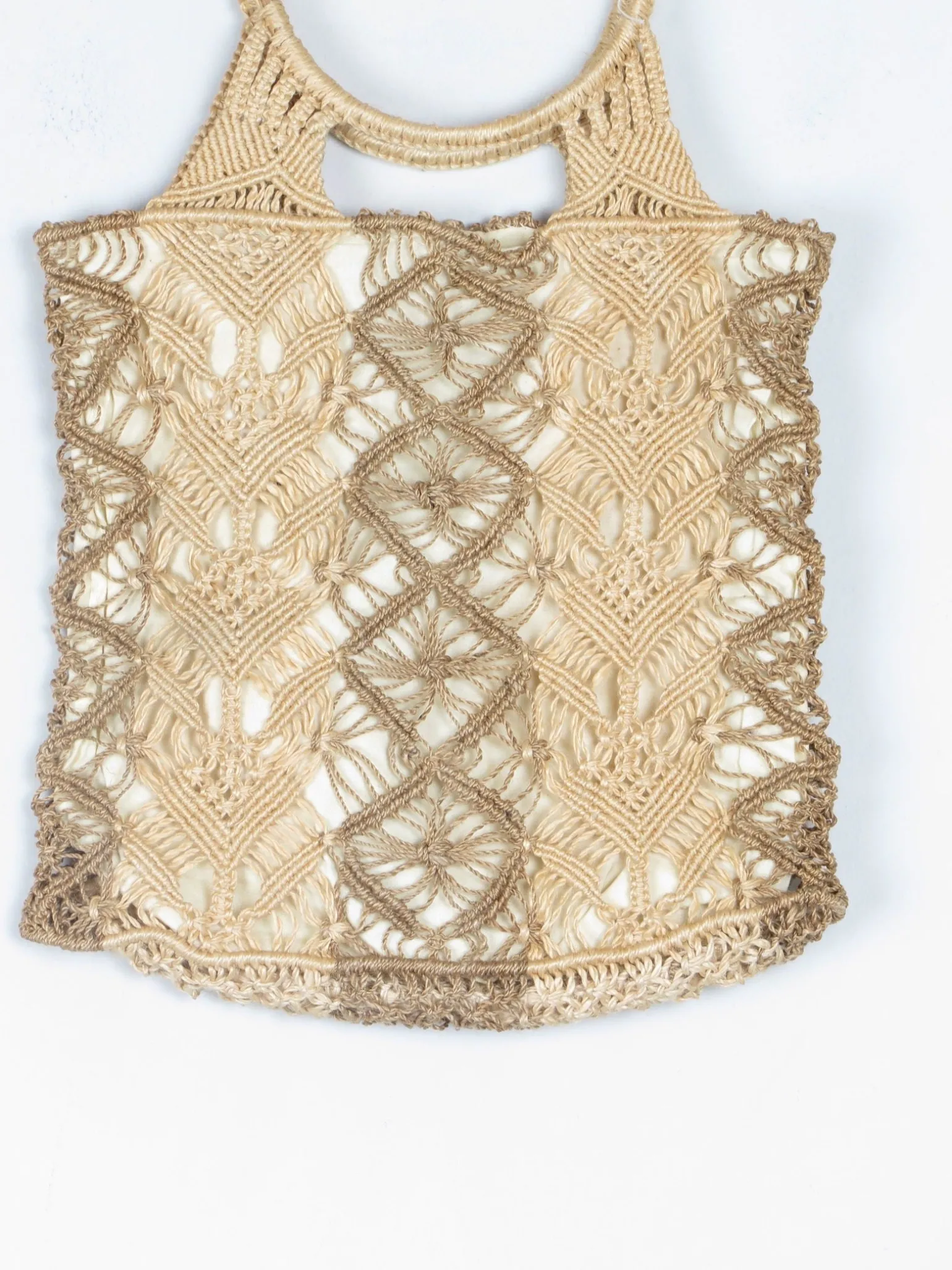 1970s Vintage Natural Straw Crochet Handbag