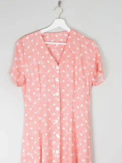 1990s Vintage Peach Polka Dot Button Down Midi Dress Unworn S