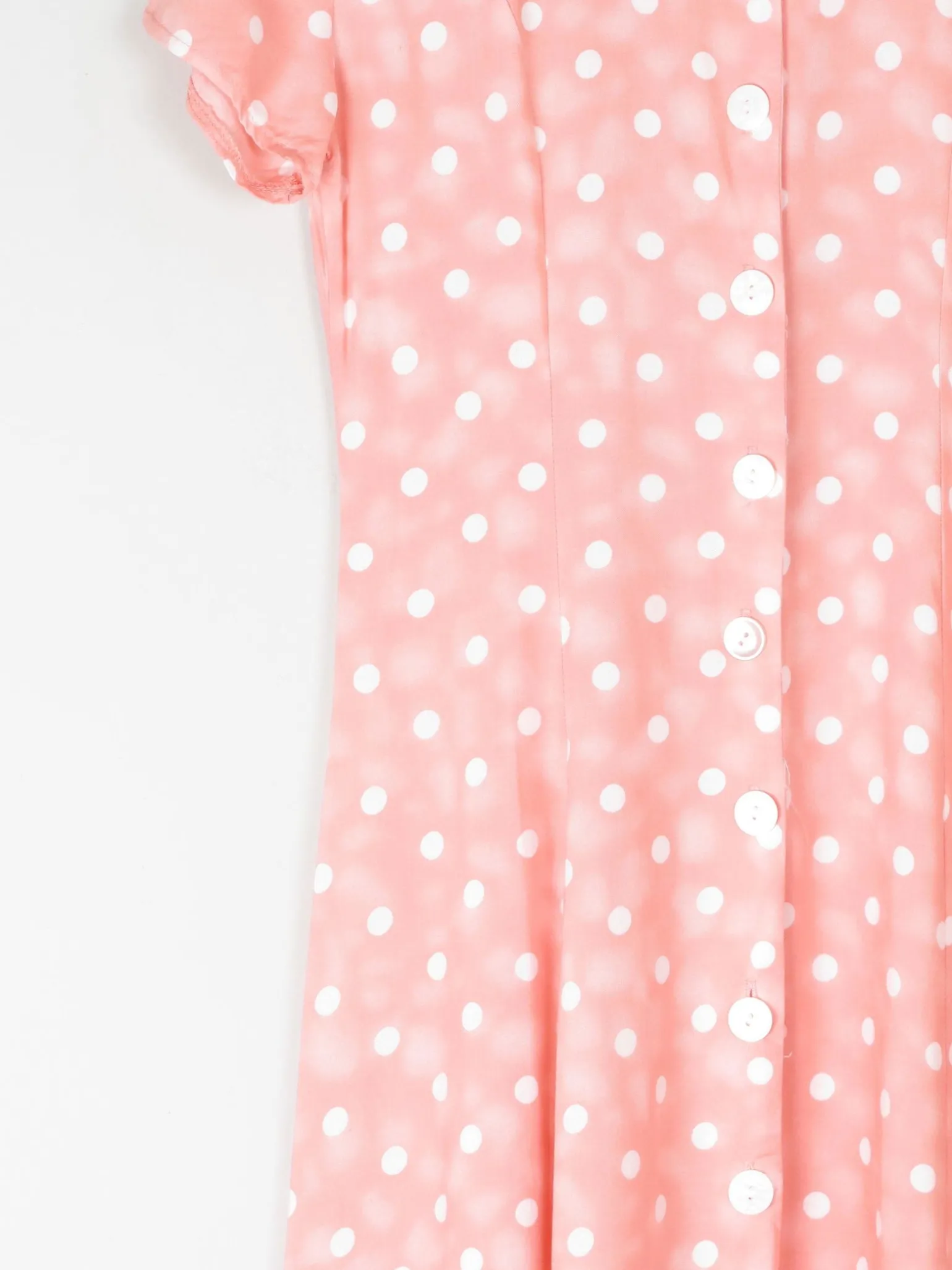 1990s Vintage Peach Polka Dot Button Down Midi Dress Unworn S