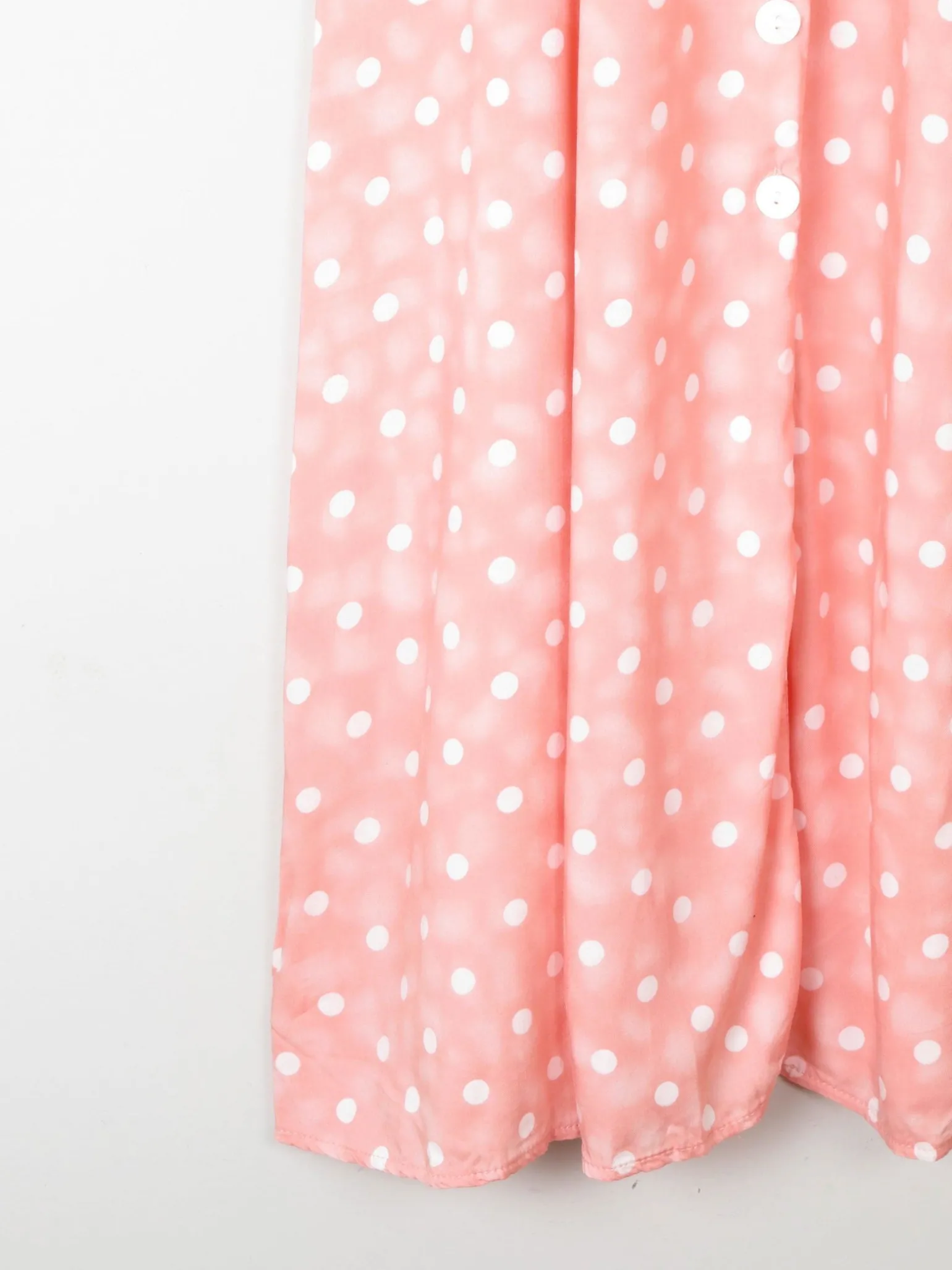 1990s Vintage Peach Polka Dot Button Down Midi Dress Unworn S