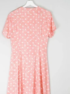 1990s Vintage Peach Polka Dot Button Down Midi Dress Unworn S