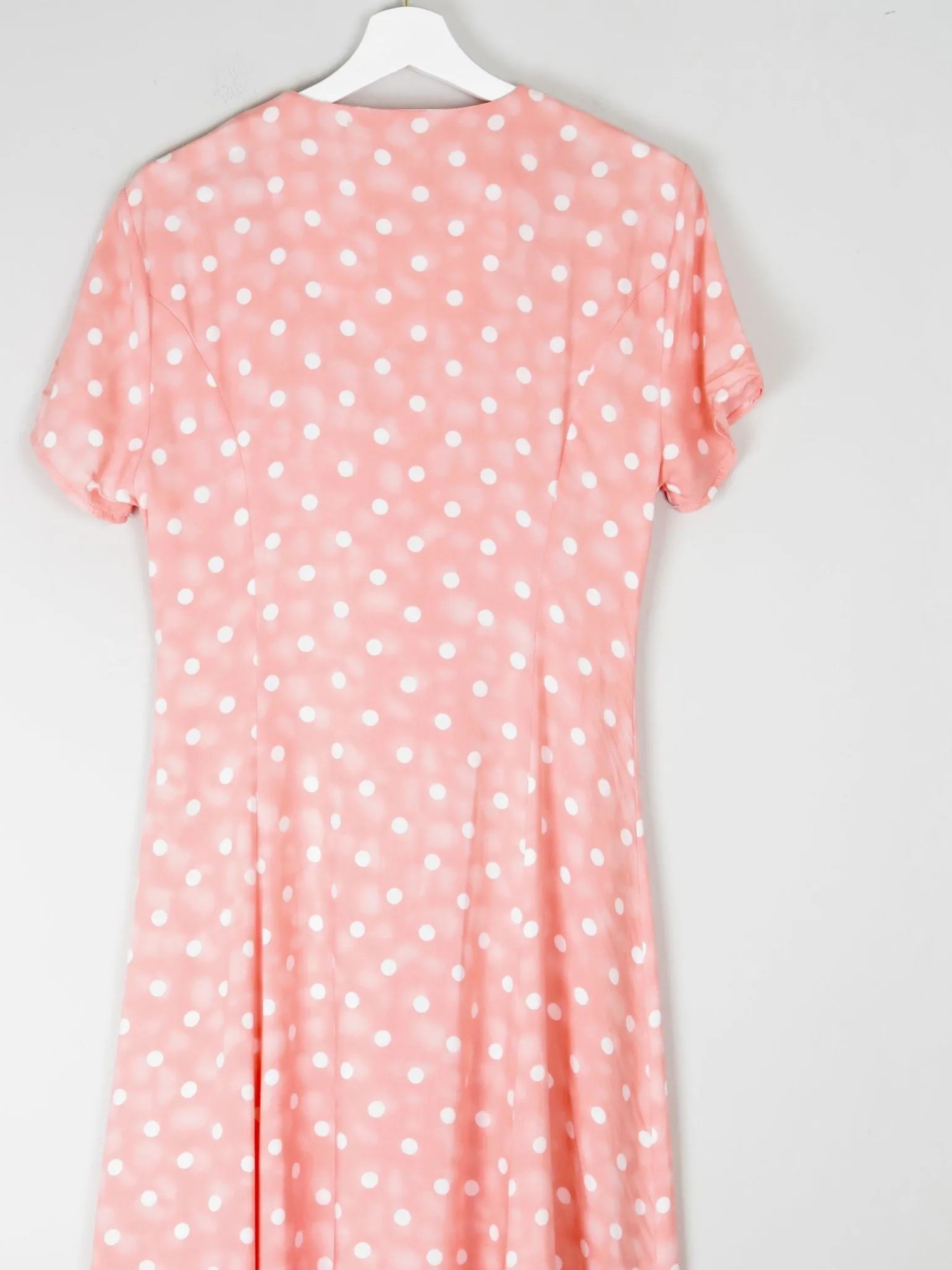 1990s Vintage Peach Polka Dot Button Down Midi Dress Unworn S