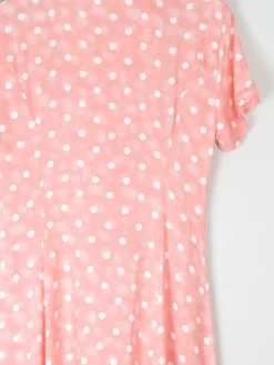 1990s Vintage Peach Polka Dot Button Down Midi Dress Unworn S