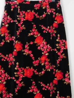 1970s Vintage Velvet Floral Print Maxi Skirt 28