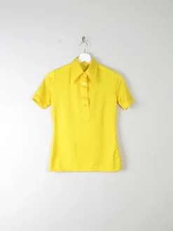 1970s Vintage Yellow Top With a Collar XS