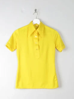 1970s Vintage Yellow Top With a Collar XS
