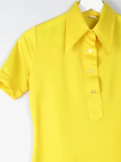 1970s Vintage Yellow Top With a Collar XS