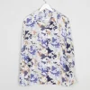 Silk Cream Vintage Printed Blouse With Collar L/XL