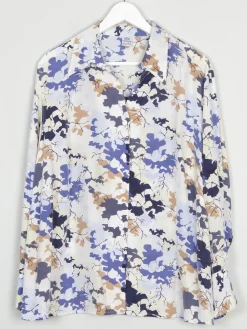 Silk Cream Vintage Printed Blouse With Collar L/XL