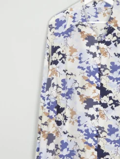 Silk Cream Vintage Printed Blouse With Collar L/XL
