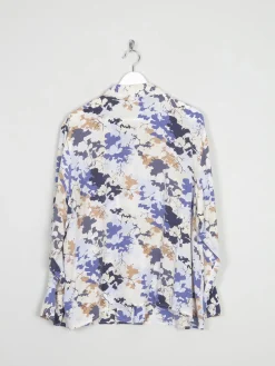 Silk Cream Vintage Printed Blouse With Collar L/XL