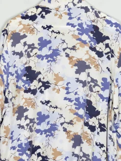 Silk Cream Vintage Printed Blouse With Collar L/XL