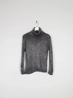Silver & Black 1970s Stretchy Polo Neck M