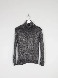 Silver & Black 1970s Stretchy Polo Neck M