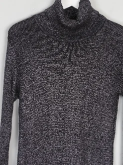 Silver & Black 1970s Stretchy Polo Neck M