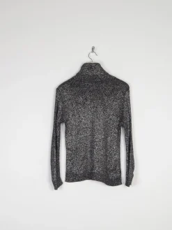 Silver & Black 1970s Stretchy Polo Neck M