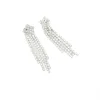 Silver Diamante Long Chandelier Earrings