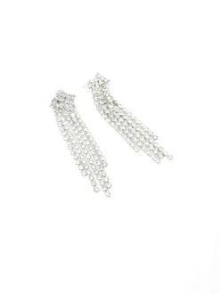 Silver Diamante Long Chandelier Earrings