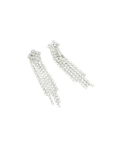 Silver Diamante Long Chandelier Earrings