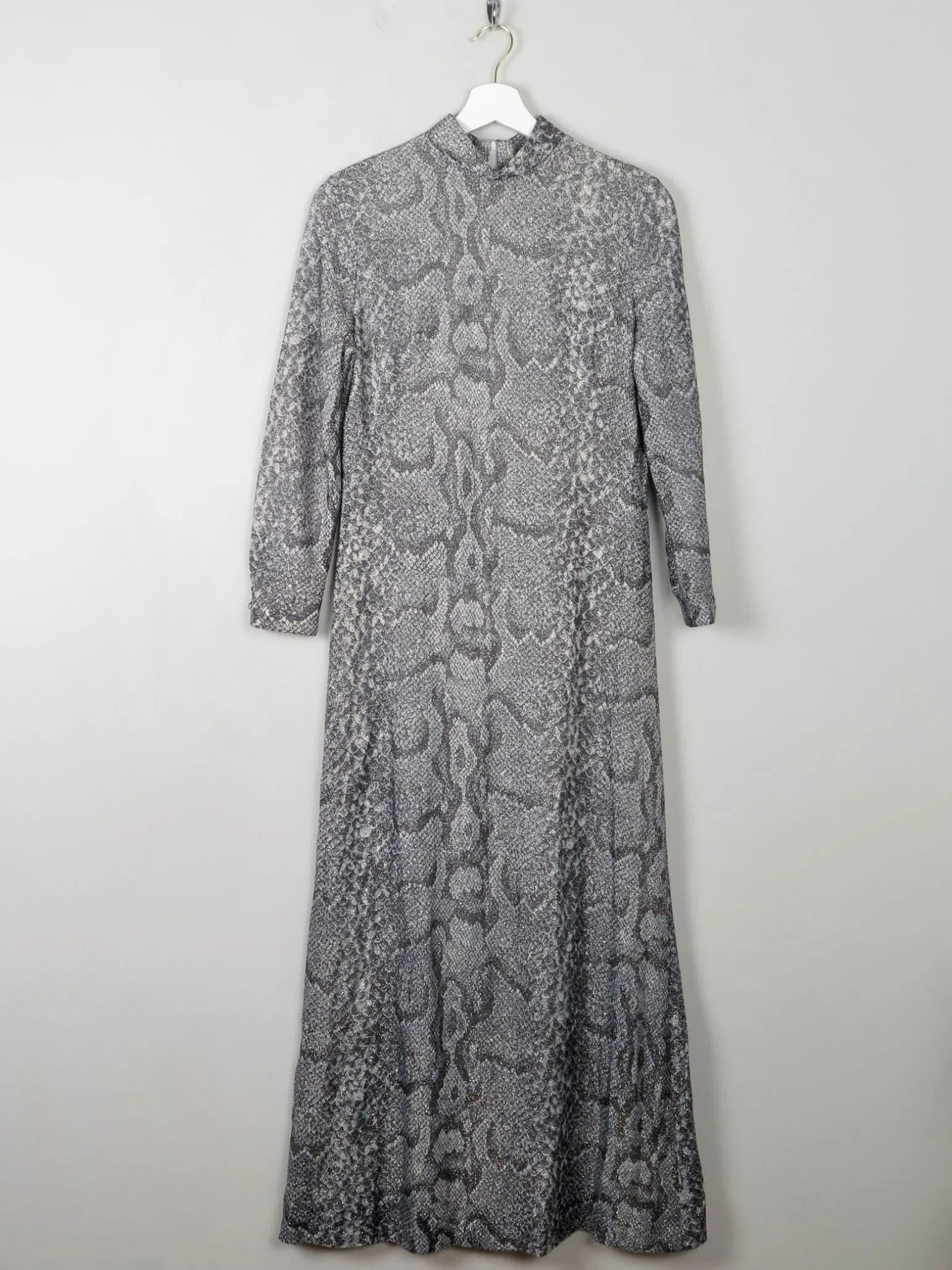 Silver Vintage Snakeskin Print Maxi Dress S