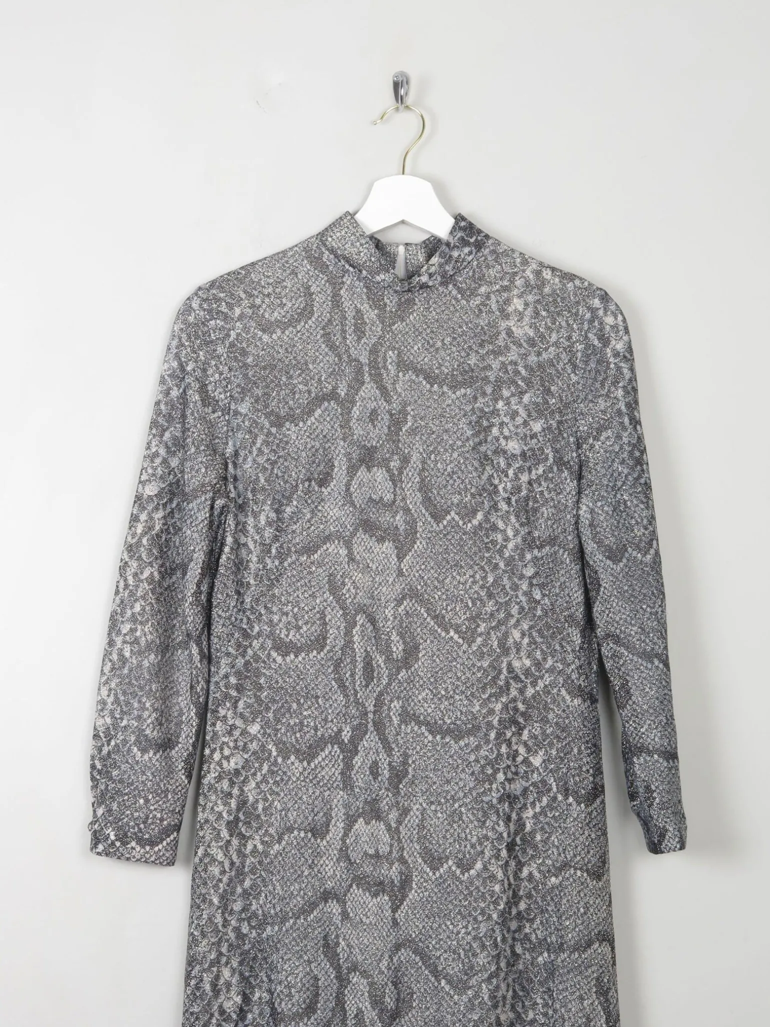 Silver Vintage Snakeskin Print Maxi Dress S