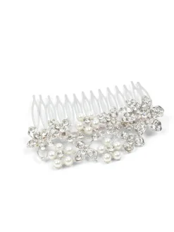 Silver Vintage Style Diamante & Pearl Hair Comb