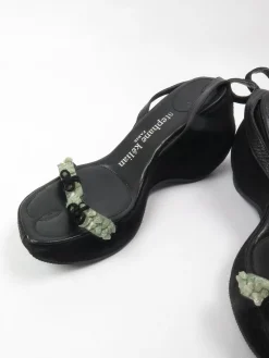 Stephaine Kelian Black Suede Wedge Shoes With Green Stones 5.5