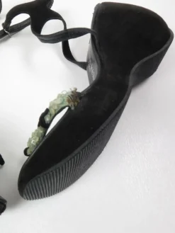 Stephaine Kelian Black Suede Wedge Shoes With Green Stones 5.5