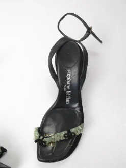 Stephaine Kelian Black Suede Wedge Shoes With Green Stones 5.5