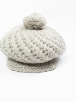 Stone Cream Hand Crochet 70s Peaked Cap/Beret  S-L