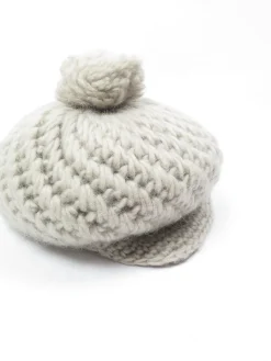 Stone Cream Hand Crochet 70s Peaked Cap/Beret  S-L