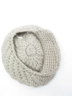 Stone Cream Hand Crochet 70s Peaked Cap/Beret  S-L