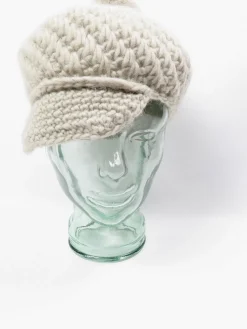 Stone Cream Hand Crochet 70s Peaked Cap/Beret  S-L