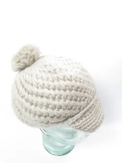 Stone Cream Hand Crochet 70s Peaked Cap/Beret  S-L