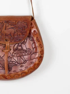 Tan Leather Vintage Peruvian Tooled Bag