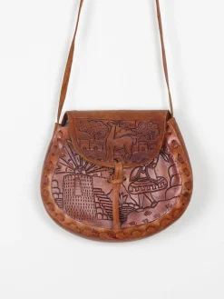 Tan Leather Vintage Peruvian Tooled Bag