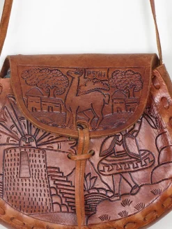 Tan Leather Vintage Peruvian Tooled Bag