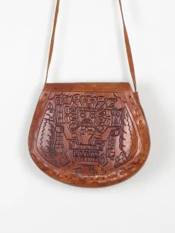 Tan Leather Vintage Peruvian Tooled Bag
