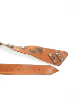 Tan Leather Vintage Waist Belt With Embellishments