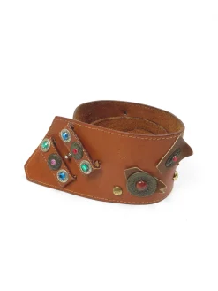 Tan Leather Vintage Waist Belt With Embellishments