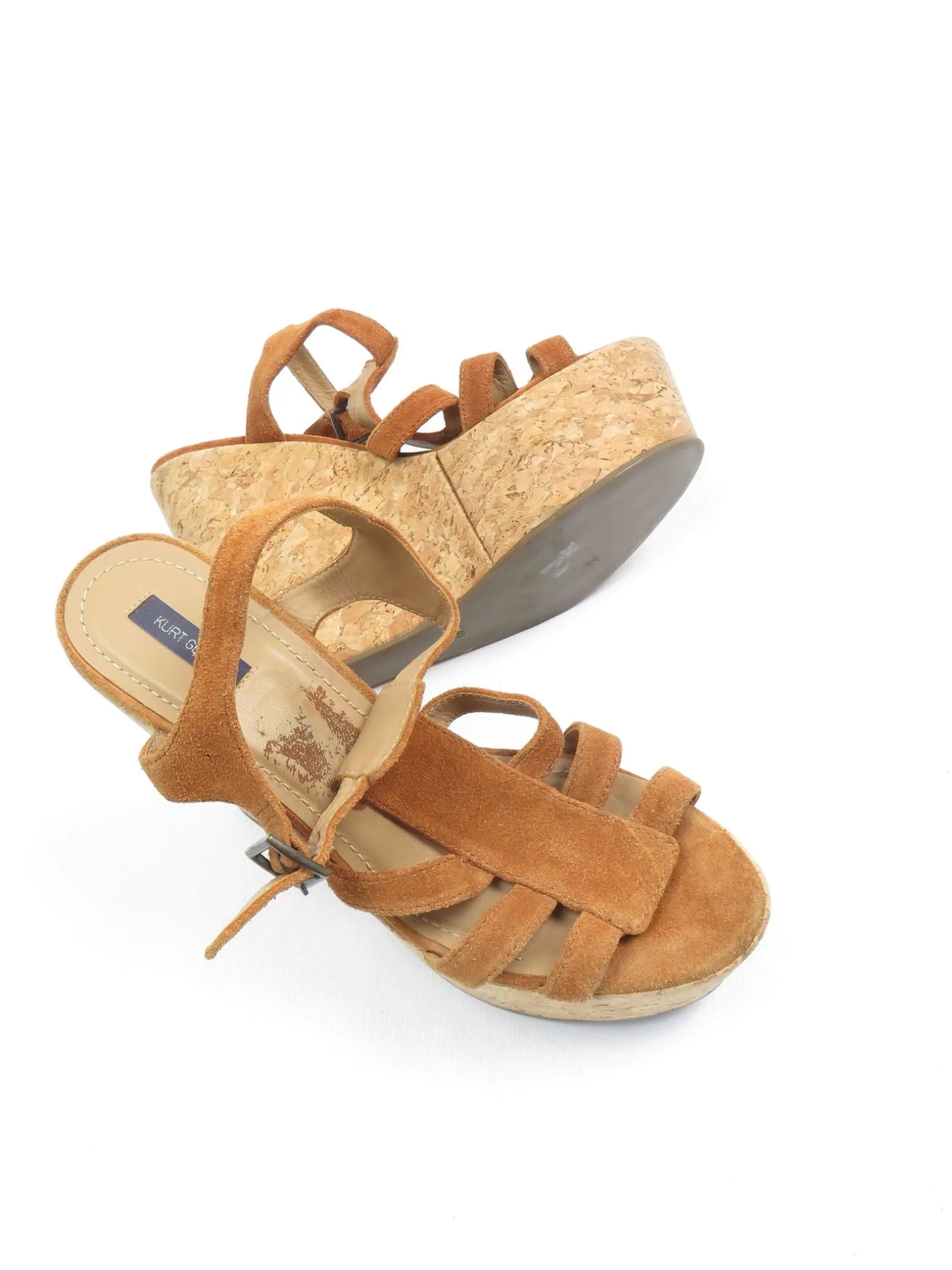 Tan Suede & Cork Vintage Style Kurt Geiger Wedge Shoes 40/7