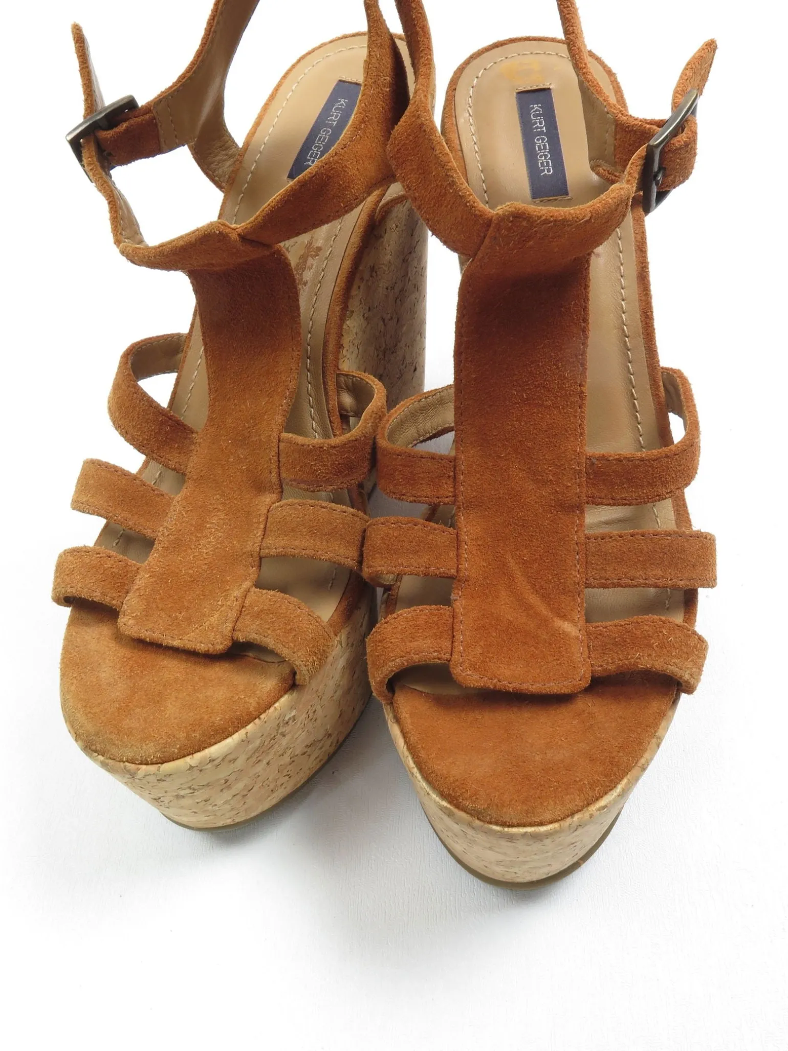 Tan Suede & Cork Vintage Style Kurt Geiger Wedge Shoes 40/7