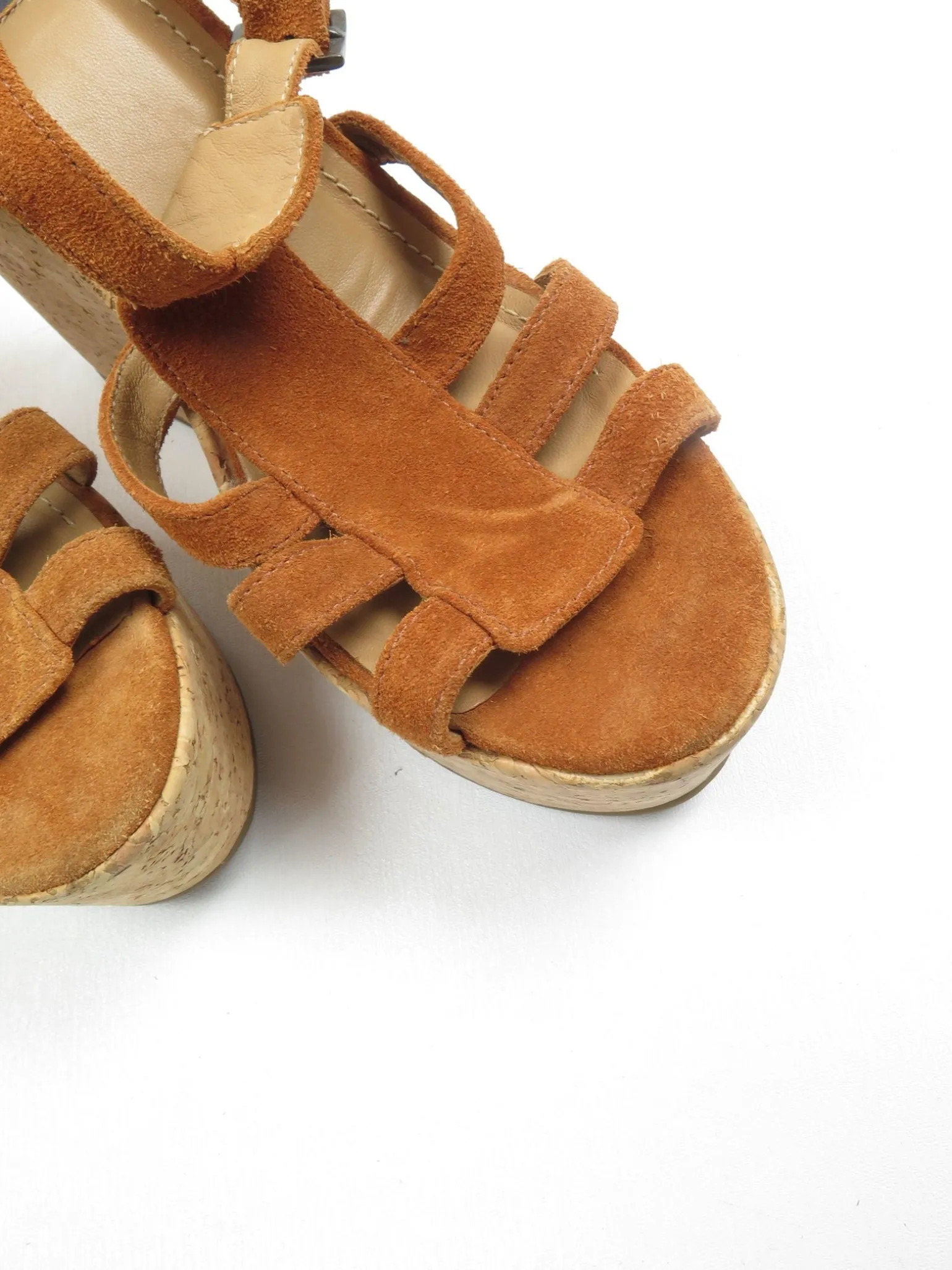 Tan Suede & Cork Vintage Style Kurt Geiger Wedge Shoes 40/7