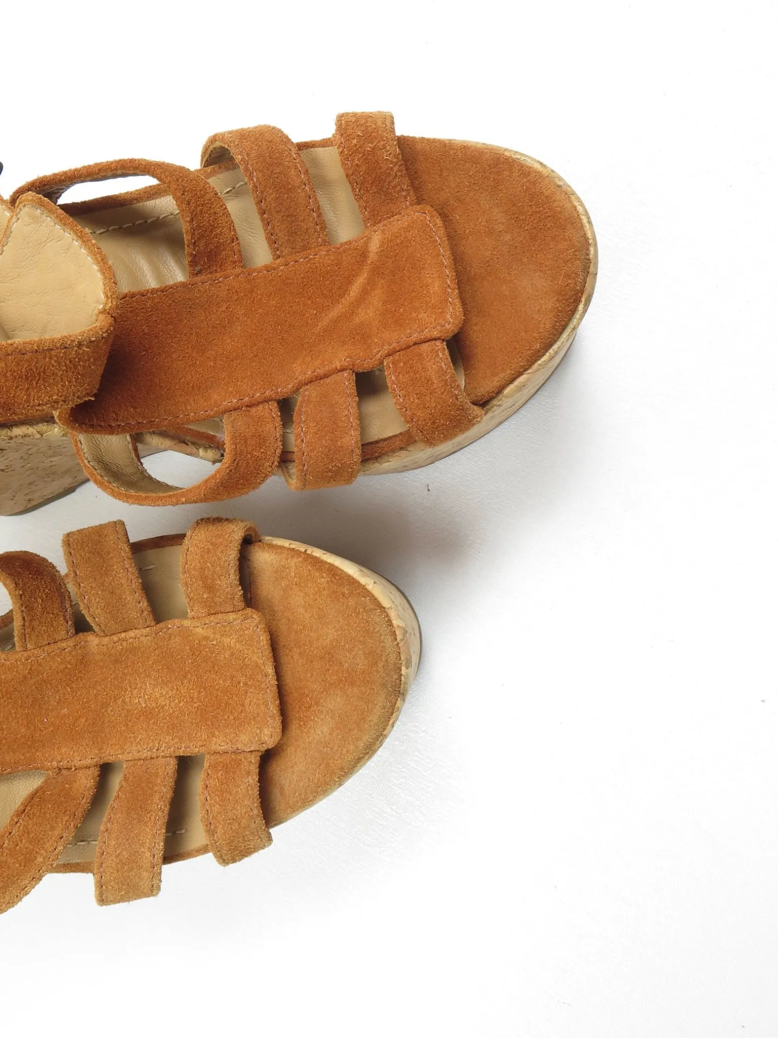 Tan Suede & Cork Vintage Style Kurt Geiger Wedge Shoes 40/7