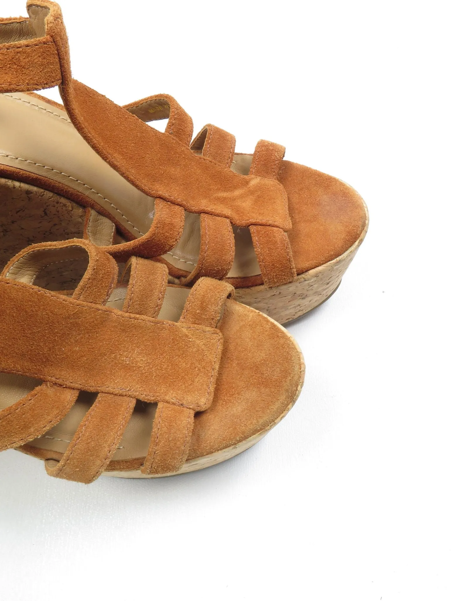 Tan Suede & Cork Vintage Style Kurt Geiger Wedge Shoes 40/7
