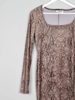 Velvet Snakeskin Print Fitted 90s Vintage Dress S